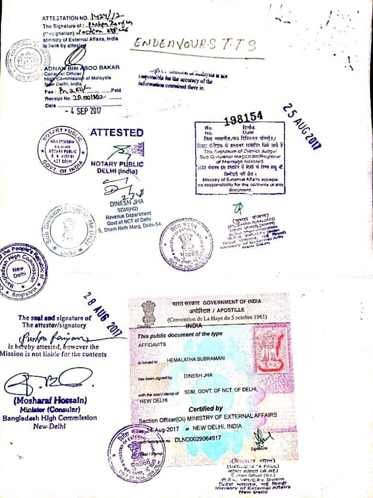 Attested certificate document